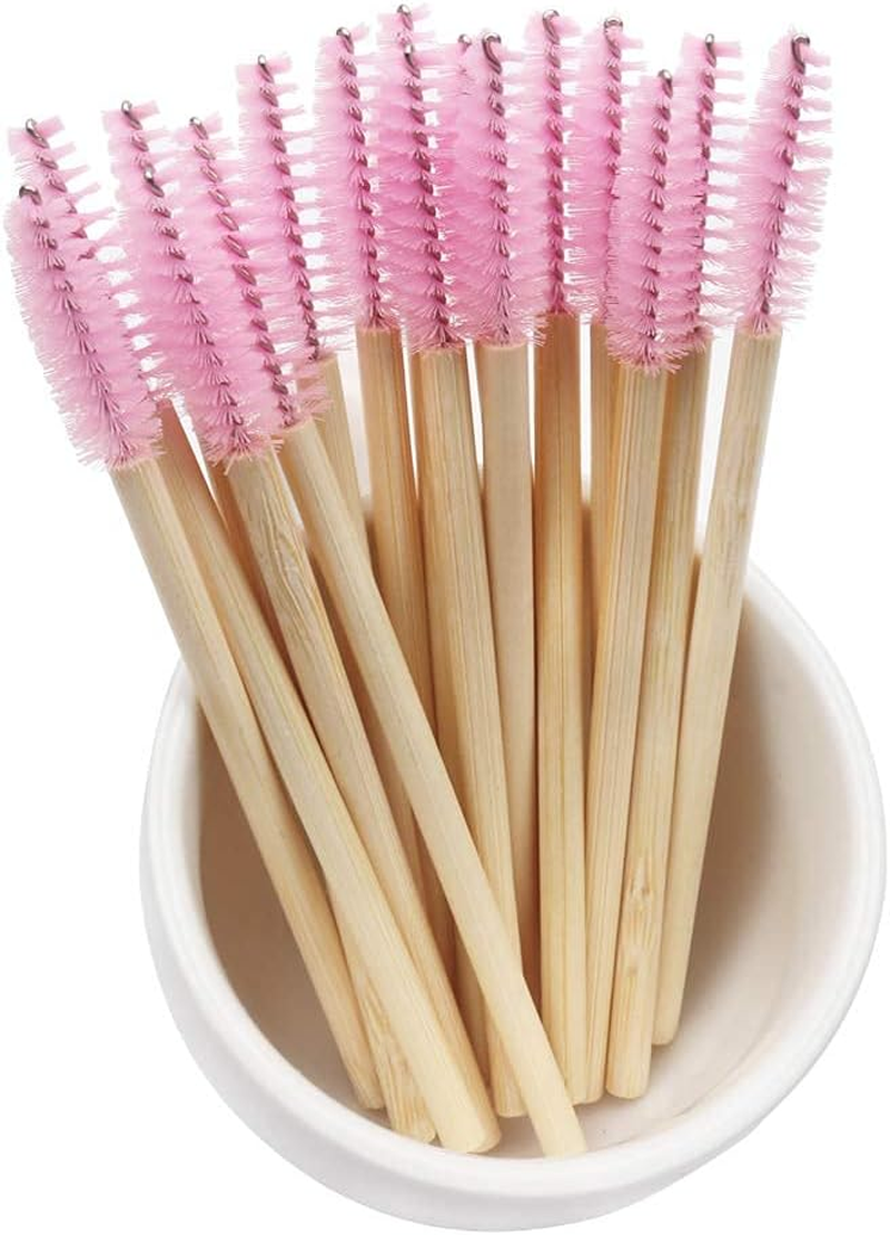 Mekupeu 100 Pcs Disposable Mascara Wands Bamboo Spoolies Brush for Eyelash Extensions Spoolie Eyelash Lash Wand Applicator Makeup Kits, Pink image number 2