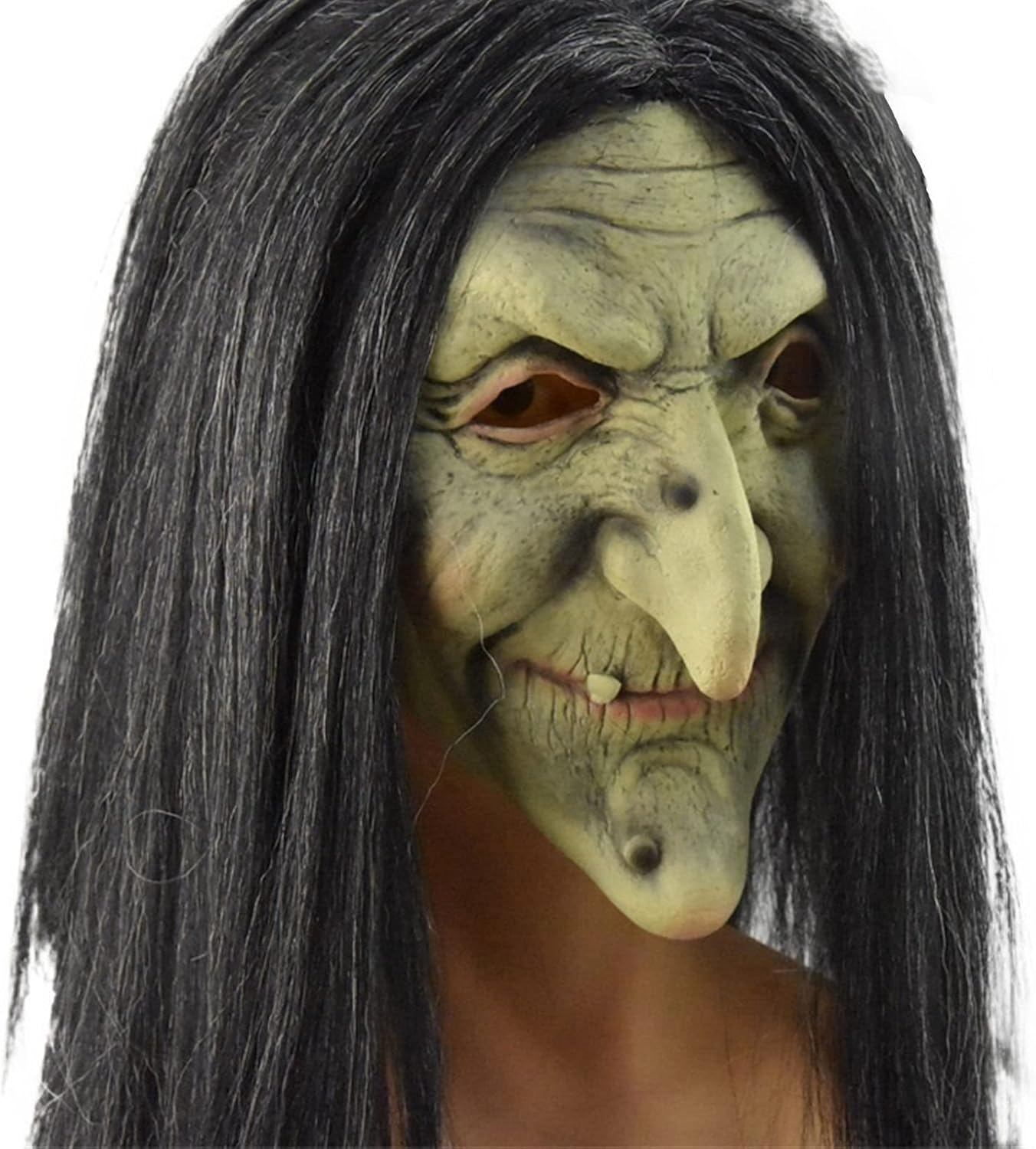 Witch Mask, Horror Witch Mask with Hair Halloween Old Women Scary Latex Witch Mask Cosplay Costume Party Prop (Color : A, Size : One Size)