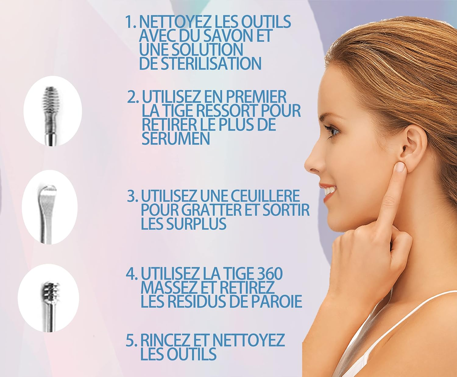 PARENCE - Set of 6 Earwax Cleaning Tools, Ear Curette, Medical Cleaner, Ear Cleaner for Earwax Curette, Stainless Steel image number 2