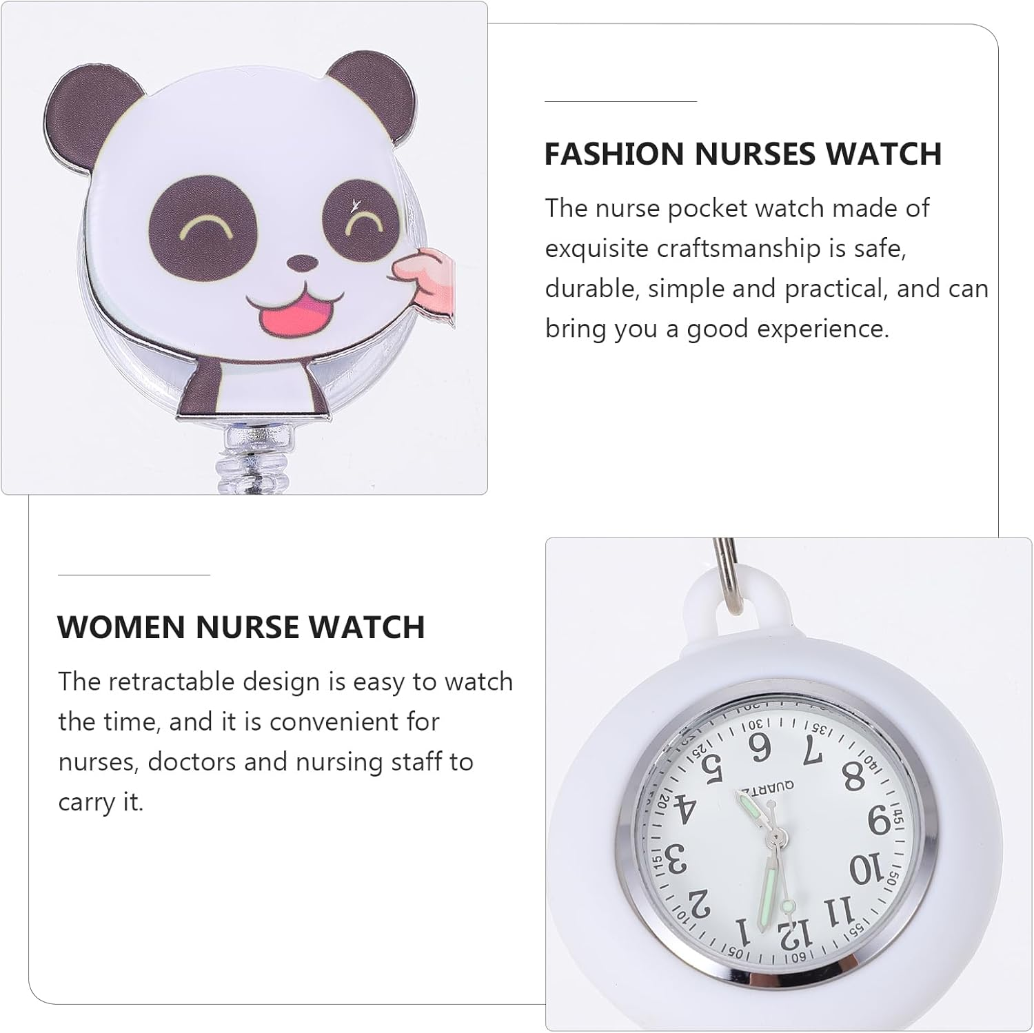 Gatuida Watches Clip Watch Alloy for with Convenient Doctors Panda on Cover Hanging Pattern Metal -Shaped Doctor Clip- Nurses image number 3