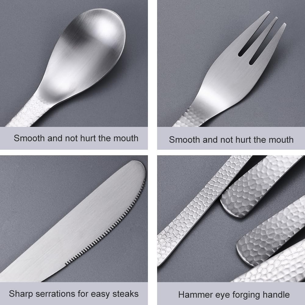 WOODVIR Matte Finish & Hammered Handles &ndash; Artisan-Crafted Silver Cutlery Set &ndash; Elevate Your Table with Modern Elegance image number 3