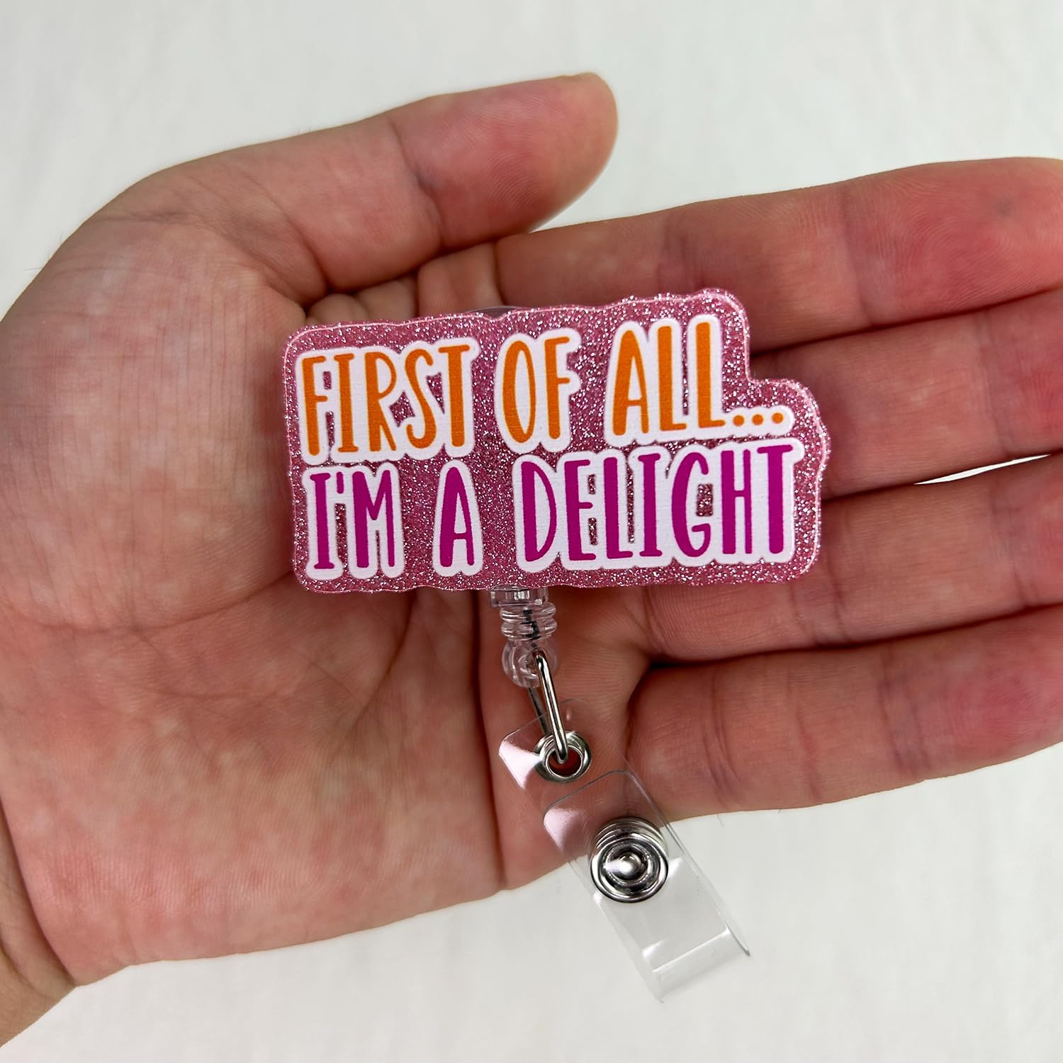 First of All I'M a Delight Badge Reel Retractable, Funny Badge Reel for Nurse Nursing Student RN CNA LPN Medical Worker & Teacher, Delight Badge Holder with Alligator Clip & 24&rdquo; Durable Nylon Cord - Baby Feet image number 2