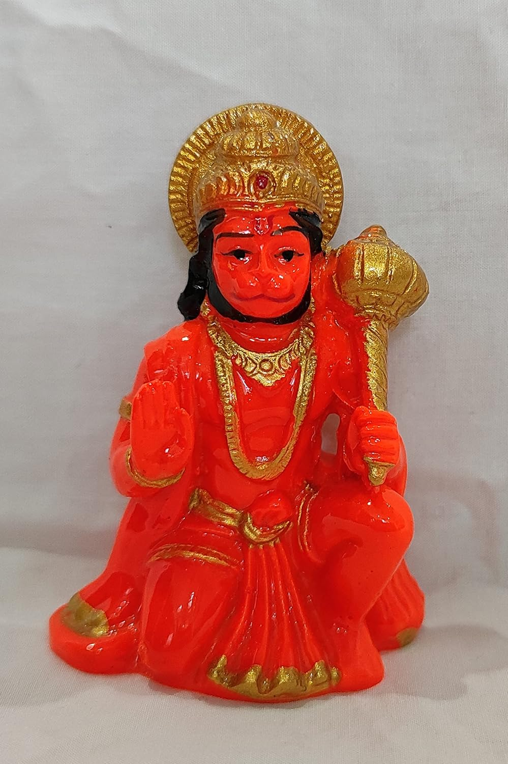 Hanuman Ji Ki Murti in Blessing Posture with Gada Sitting Lord Balaji Bajrangbali Sankat Mochan Bhagwan Idol for Temple Car Dashboard Home Decor Statue Gift Decorative Showpiece - 9 Cm