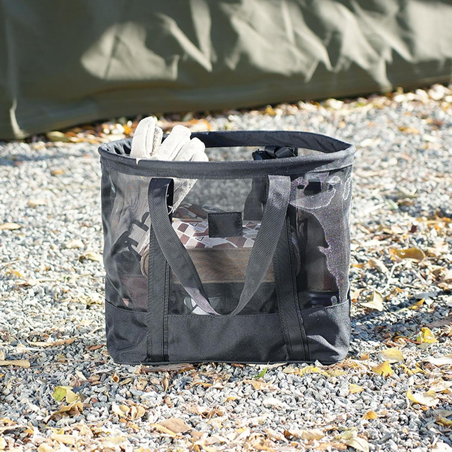 Mesh Beach Tote, Mesh Pool Bag, Lightweight Sand Resistant,19.69X16.14X12.2 Inches, Quick Drying Vacation Clothes and Accessories Organizer for Tropical, Poolside Lounging, Travel image number 6