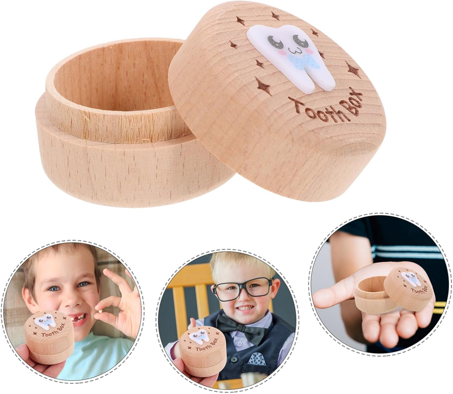 HANABASS Deciduous Tooth Box Wooden Fetal Hair Holder Boy Girl Teeth Keepsake Organizer Collection image number 1