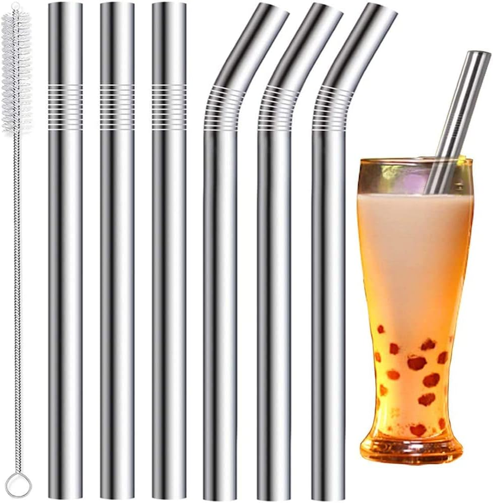 Vinaco Stainless Steel Smoothie Straws, 0.5'' Extra Wide Reusable Metal Drinking Straws for Milkshakes, Bubble Tea, Smoothie, Set of 6 Jumbo Drinks with 1 Cleaning Brush image number 4