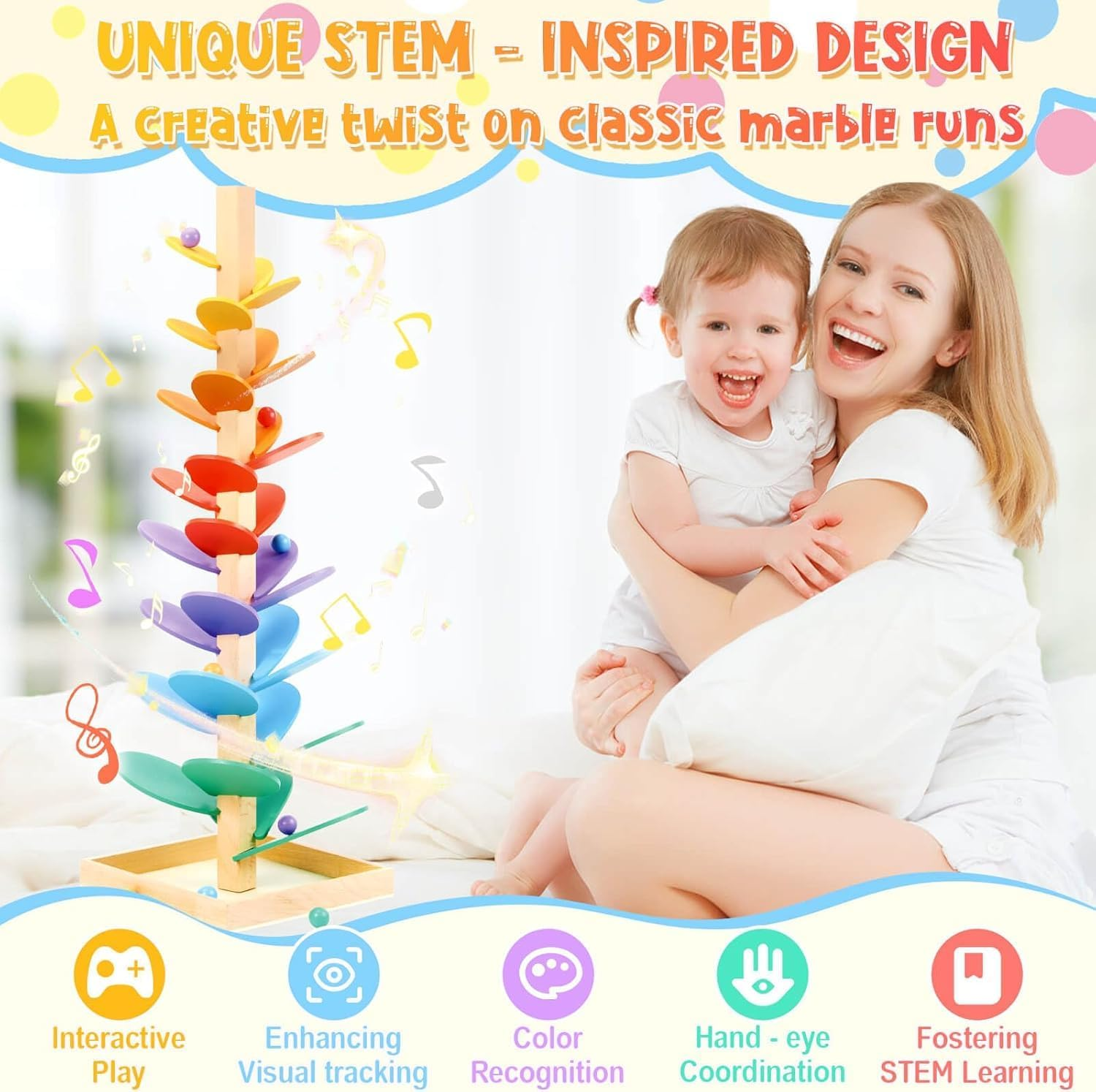 Wooden Marble Run Musical Tree Toy, Educational Ball Track Learning Game, Montessori Toys for Kids 3+ Years Old Marble Ball Run Learning Game, Wood Color Sorting Toys for 4-8 Boys and Girls Birthday image number 5