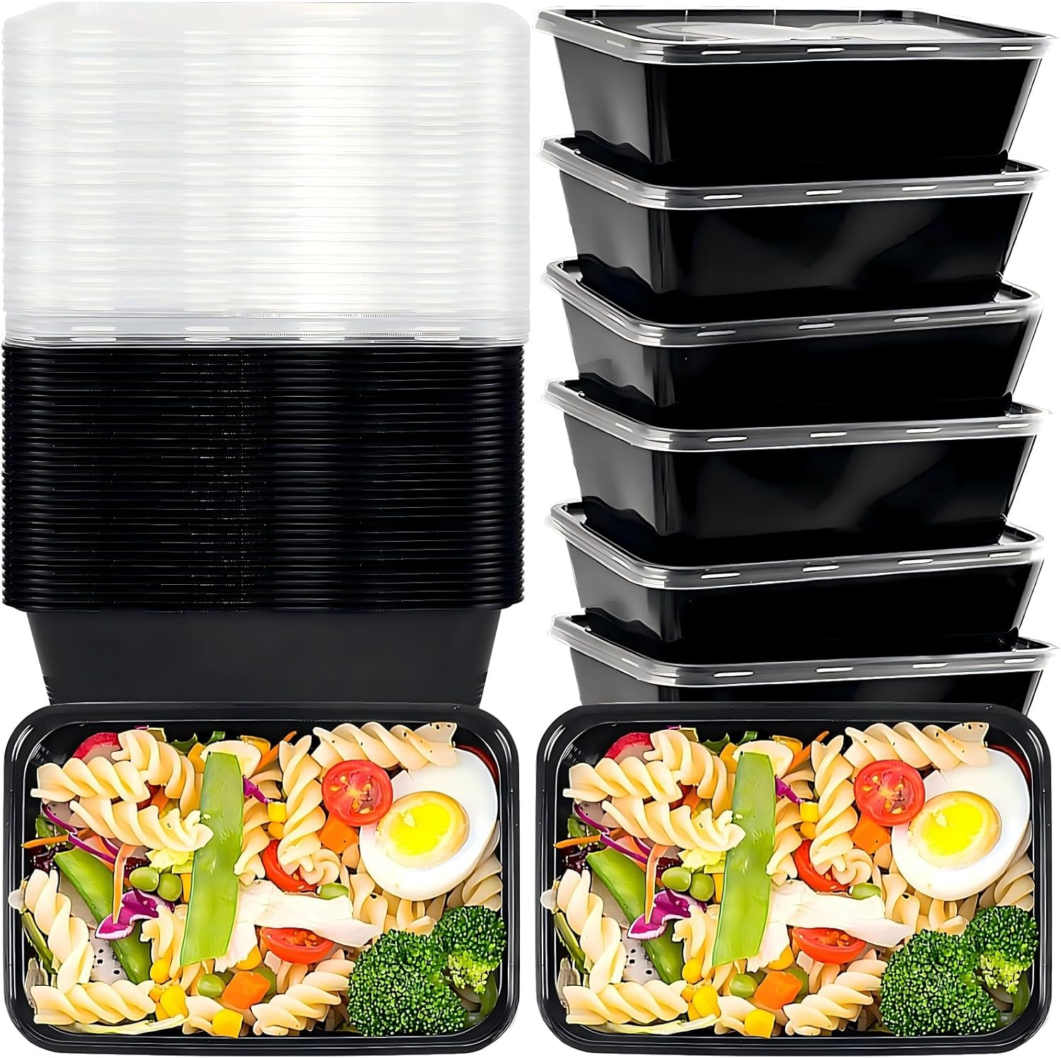 25 Pack (50-Piece) 750ML Meal Prep Containers Reusable with Lids, Sturdy Leakproof & Food Safe, Microwave, Freezer, Dishwasher Safe Food Prep Containers, to Go Take Out Plastic Food Storage