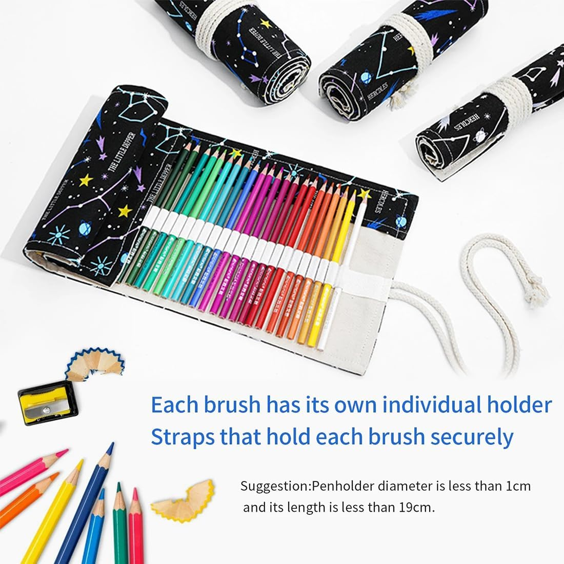 RGZD Canvas Roll up Pencil Case with 24 Compartments for Colored Pencils, Ideal for Sketching, Drawing and Writing, Night Sky Design, Colour image number 4