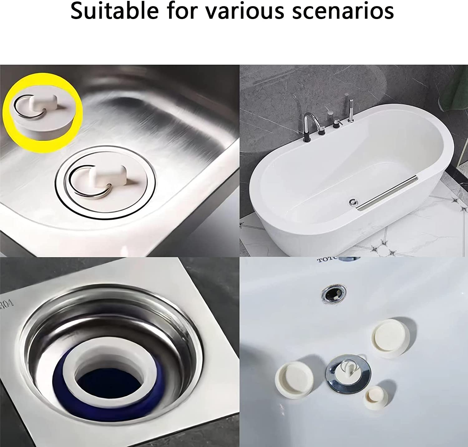 Rubber Sink Plug, Drain Stopper White,Hanging Ring for Bathtub Kitchen and Bathroom 2Pcs (53-55.5Mm) image number 1