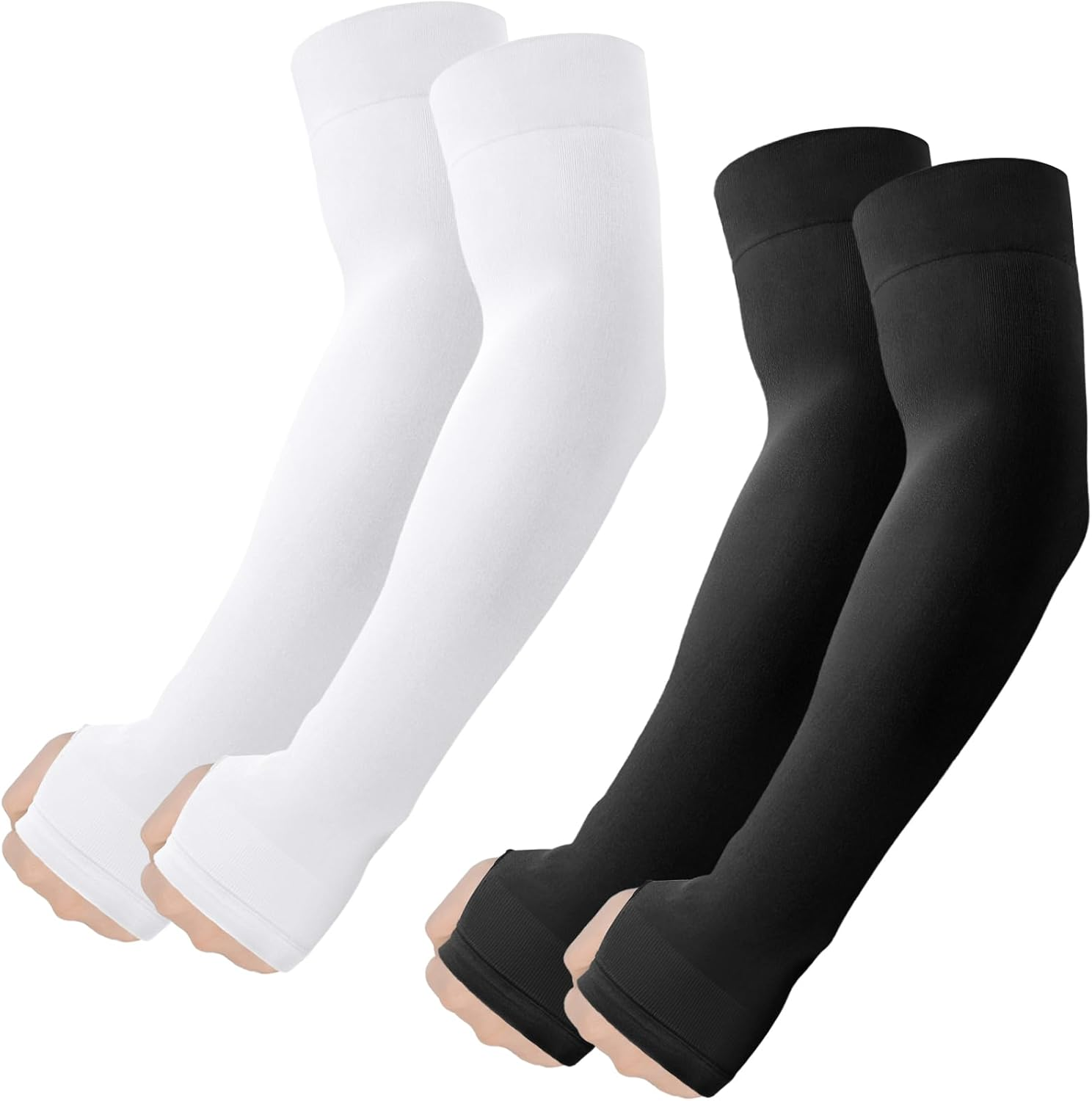 Fuinloth Arm Sleeves with Thumb Hole, Cooling UV Sun Protection Sports Compression for Men/Women - 2 Pairs - Black+Blue image number 3