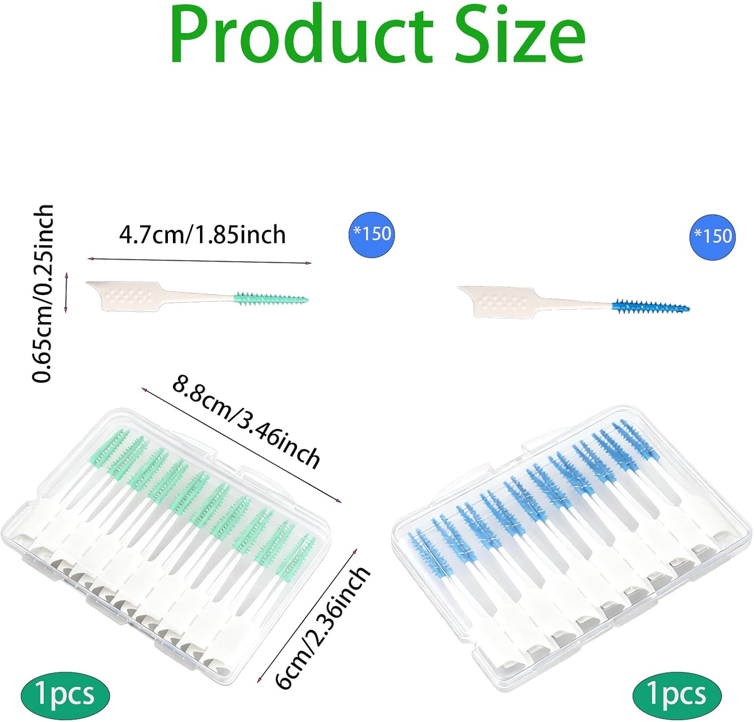 300Pcs Interdental Brush, Spiral Brush Interdental Brushes, Toothpicks，Cleaning and Flossing Tool Sets, Effective Oral Care (Blue + Green) image number 5