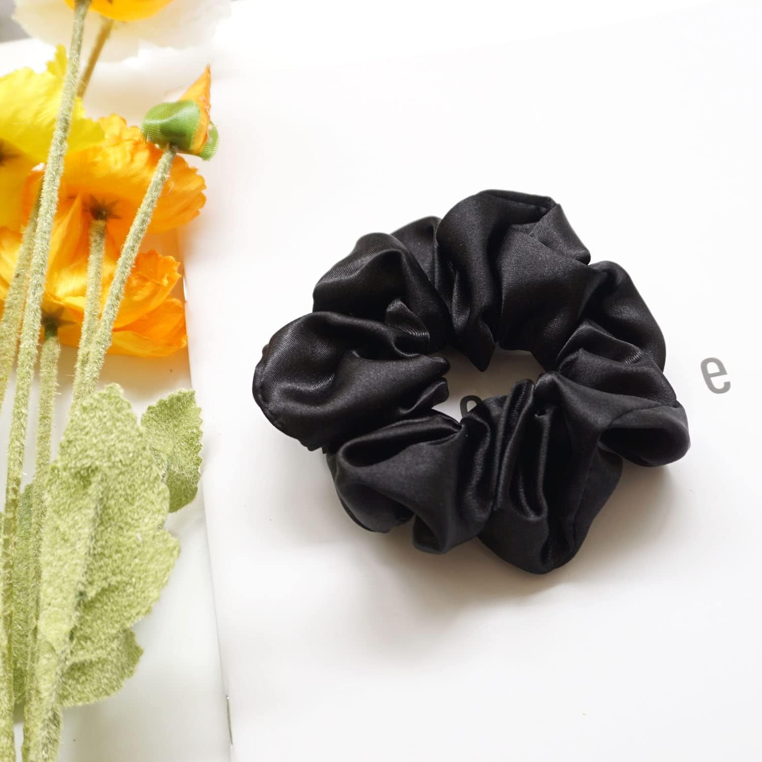 6 Pieces Hair Scrunchies Satin Elastic Soft Hair Ties Scrunchy Hair Bands for Women Girls(Black),11Cm/4.3Inch image number 2