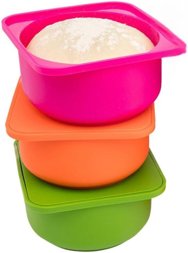 Babadoh Pizza Dough Proofing Silicone Containers with Lids | Pizza Making Accessories | Set of 6 | Multi Bright (2 Berry, 2 Orange, 2 Lime) | Original Size (Make 12" Pizzas)