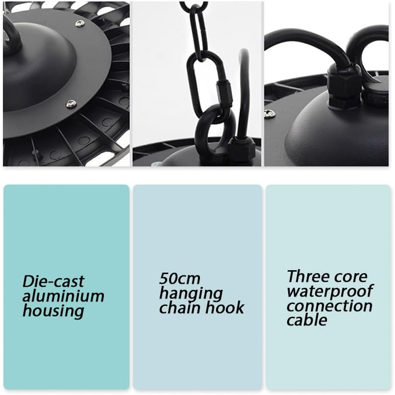 PORIYA 100W/300W/500W UFO LED High Bay Lights,6500K&Ip 65 Waterproof LED Light,Hangable with Hook/Chain, Plug-In for Factories, Warehouses, Workshops, Stores, Garages, Gyms, & Industrial Sheds image number 5