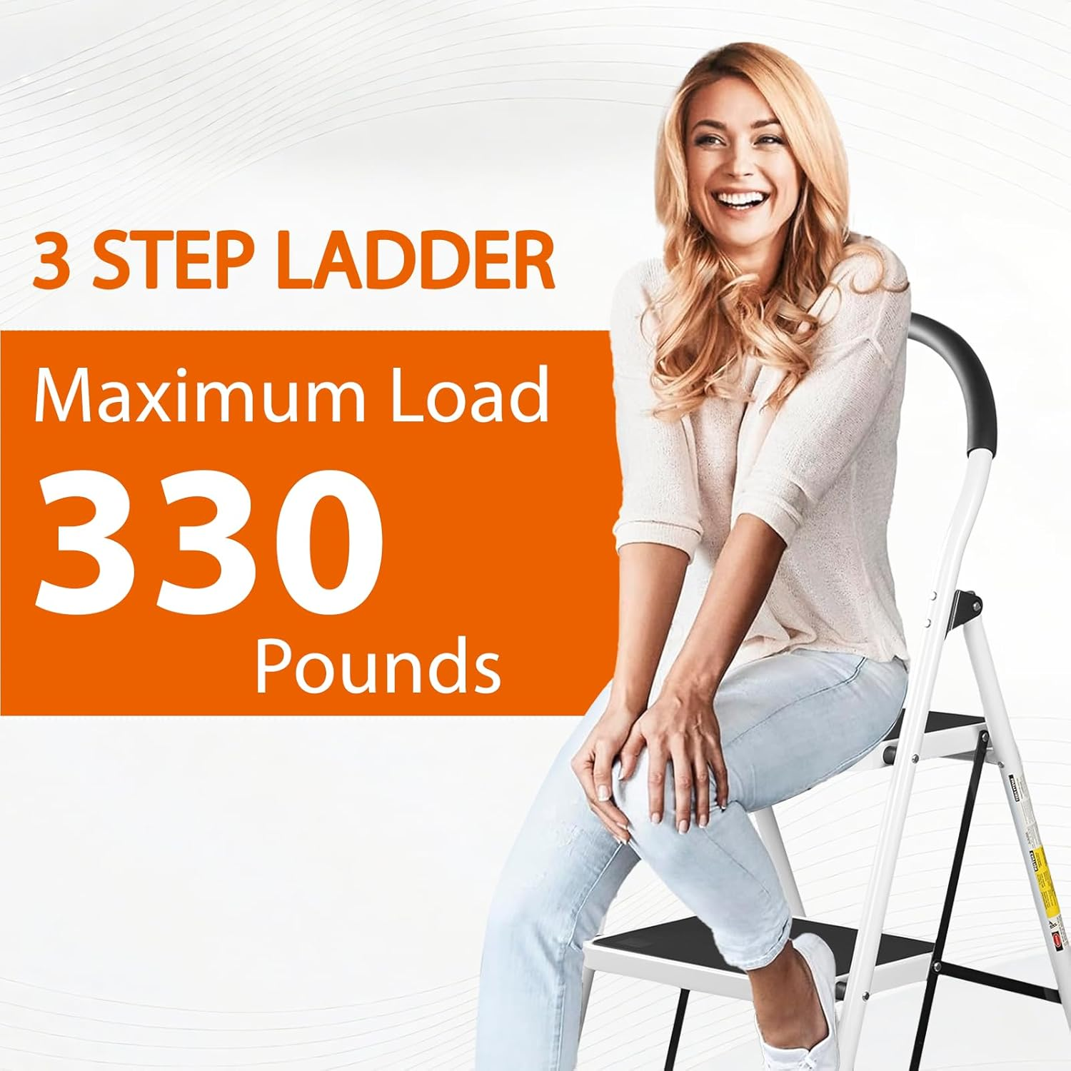 3 Step Ladder, Folding Step Stool, Portable Household Stepladder with Widen Pedal, Portable Non-Slip Rubber Mat, for Kitchen Pantry Closets Home Office, Holds up to 150 KG image number 3