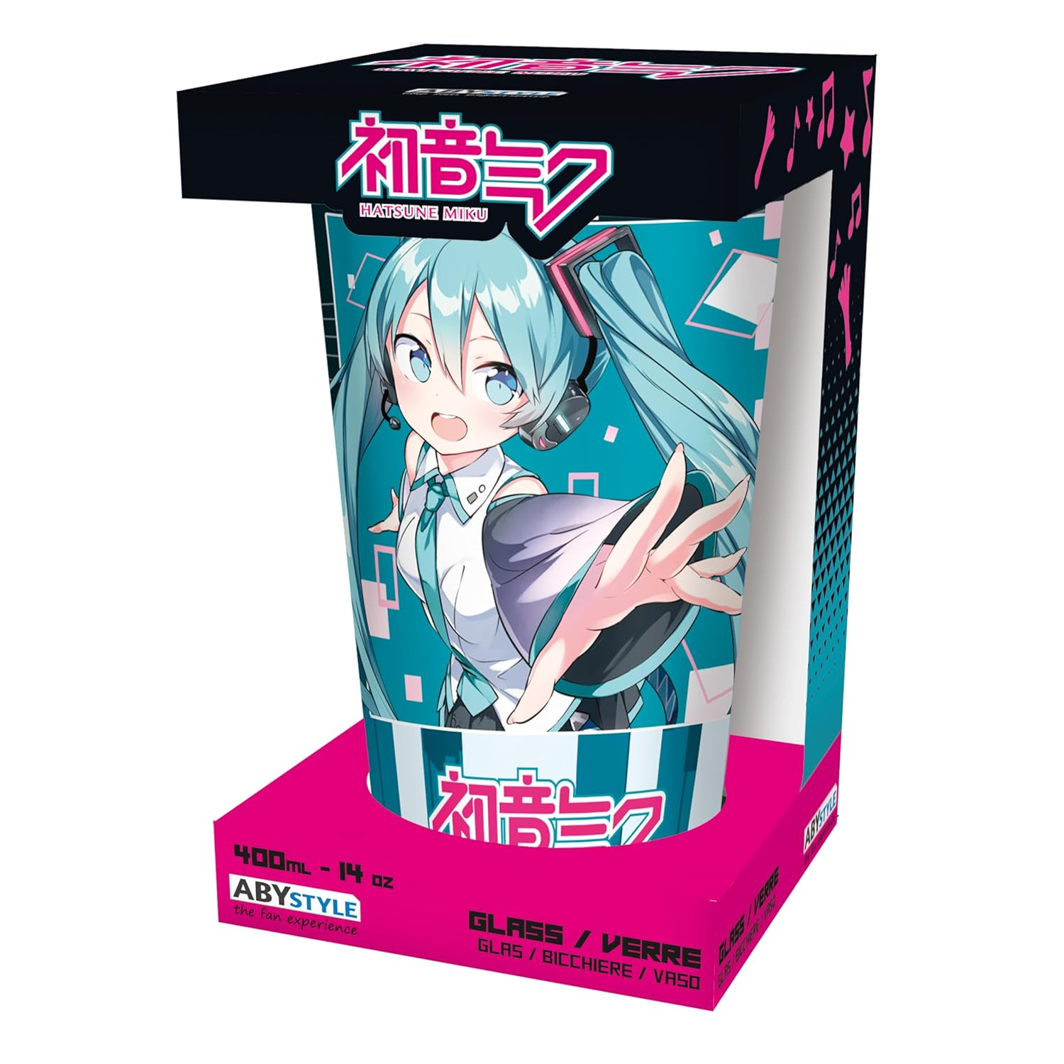 ABYSTYLE Hatsune Miku Musical City Large Glass 14 Fl Oz Anime Manga Home & Kitchen Drinkware Merchandise Gift