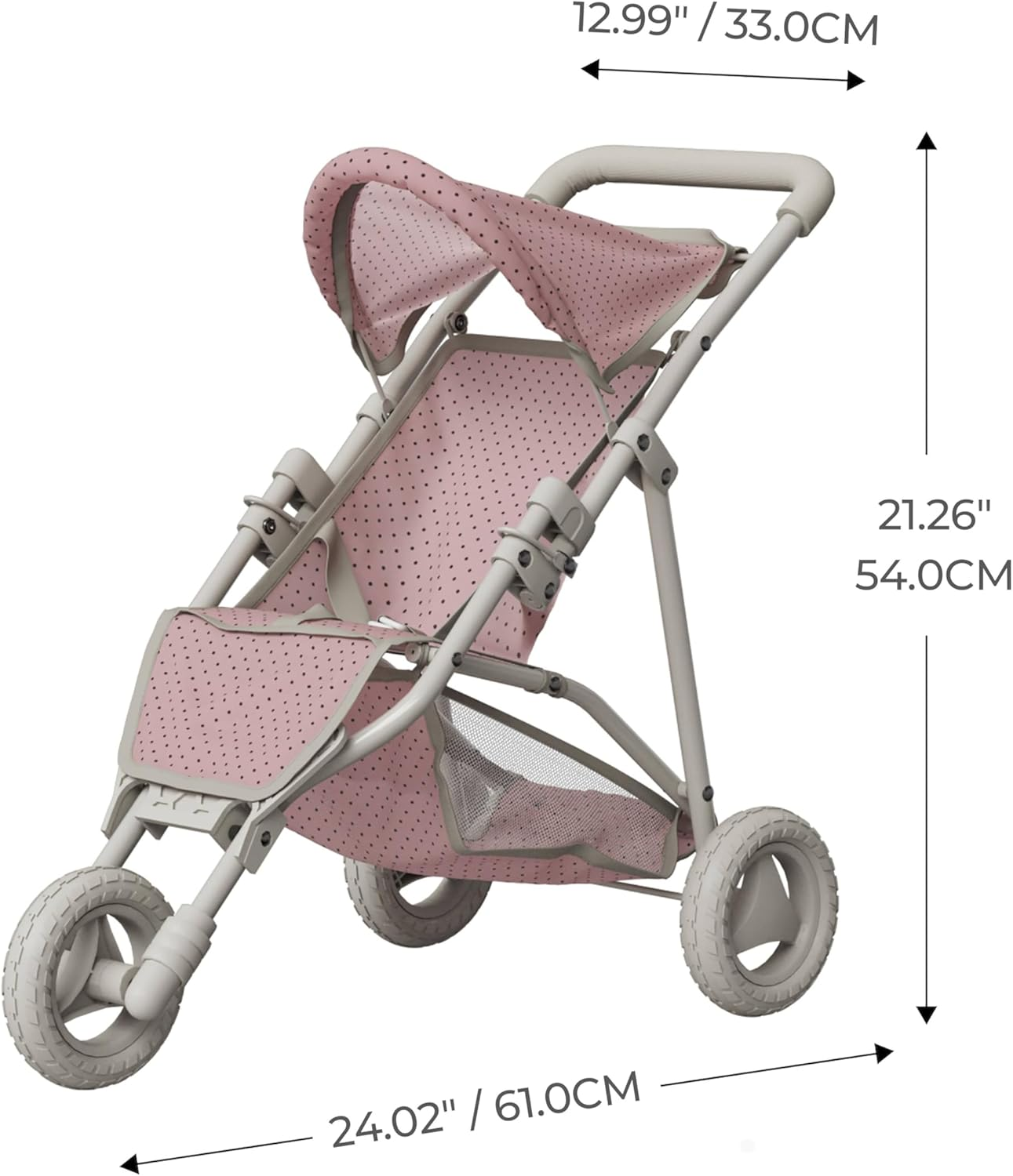 Olivia&rsquo;S Little World Polka Dot Princess Baby Doll Jogging Stroller Toy Pram, Pink/Grey image number 6