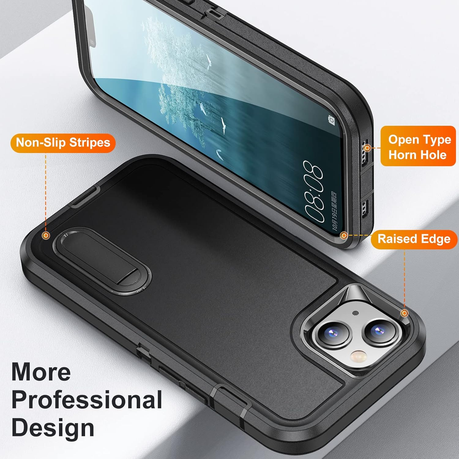 Shockproof Case for Iphone 14 Case with Kickstand,Military Grade Drop Protective,Heavy Duty Hard Back 3-Layer Protective Phone Cover for Iphone 14 (Black) image number 1