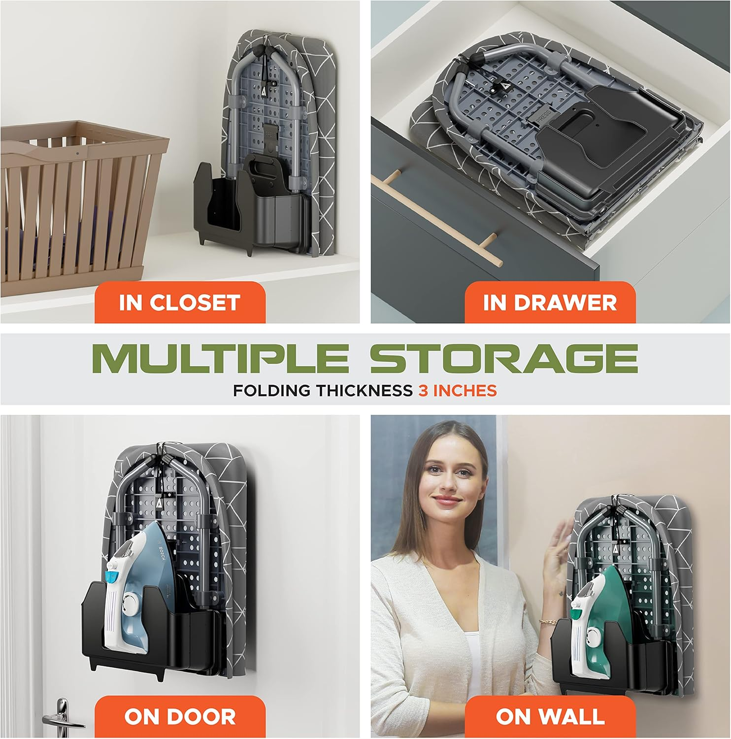 Xabitat Table Top Ironing Board W/Wall Mount | D-Crease | Portable Space Saving Mini Laundry Room Iron Board | Foldable Small Ironing Board with Iron Holder | Grey - Grey image number 5