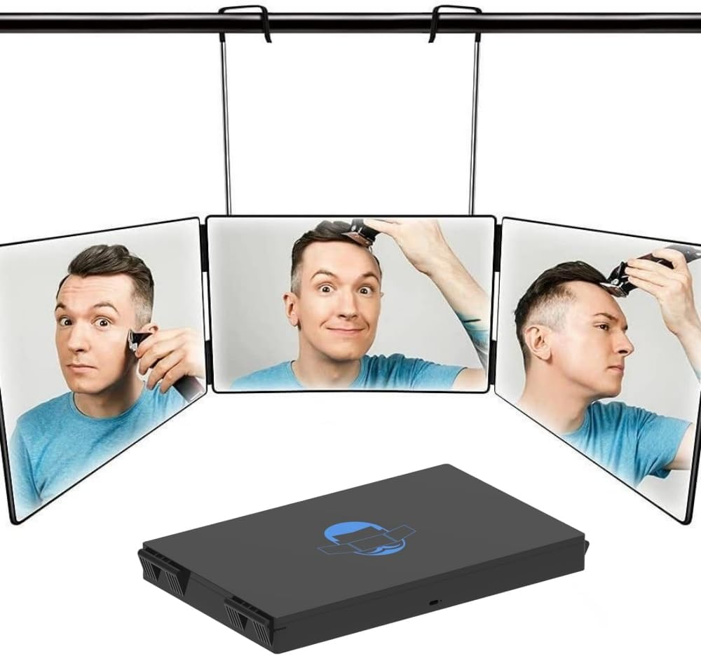 Musotica 3 Way Mirror with 10X Magnifying Mirror, Tri-Fold Mirror for Haircutting Shaving and Braiding, Height Adjustable Self Haircut Mirror image number 3