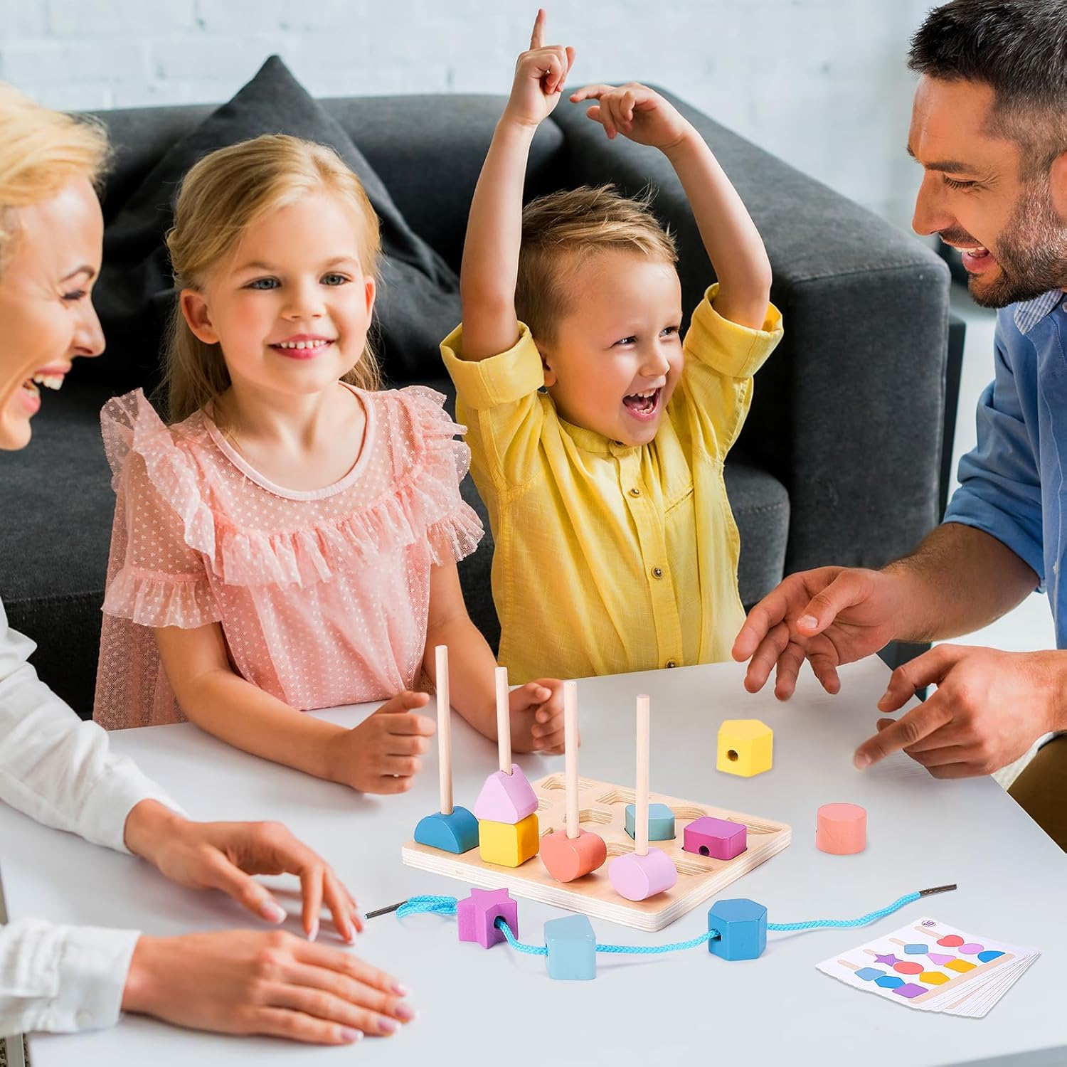 Montessori Wooden Beads Sequencing Toys, 3 in 1 Stacking Blocks & Lacing Beads & Matching Shape Stacker for 2 3 4 5 Year Old STEM Preschool Learning Montessori Toys Gifts for Kids Boy Girl Toddler image number 4