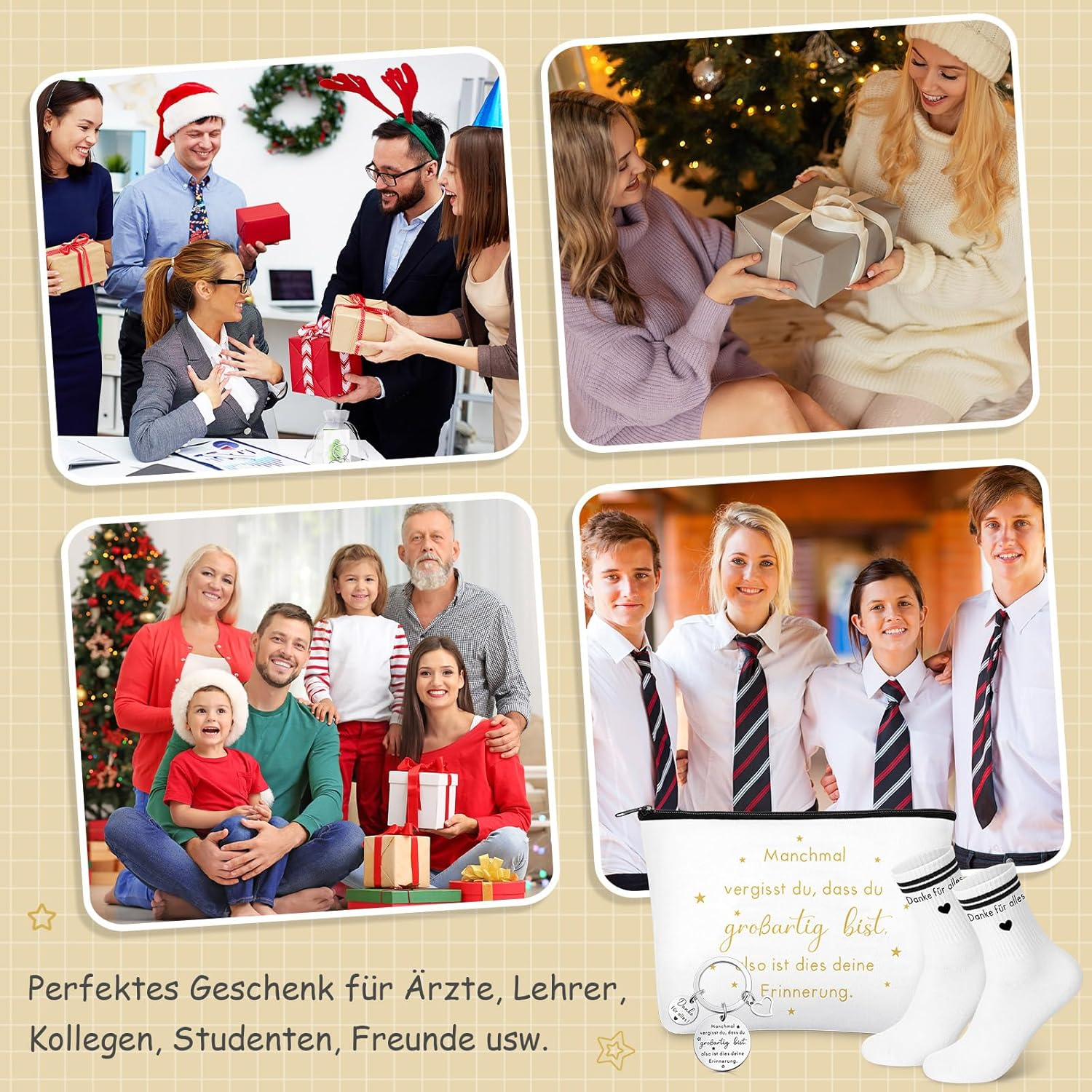 Xuniea 3-Piece Leaving Gift for Colleague Thank You Gifts Set Inspirational Cosmetic Bag Keyring Colleagues Thank You for All Socks Gift for Leaving Retirement Job Change, White, Fashion image number 5