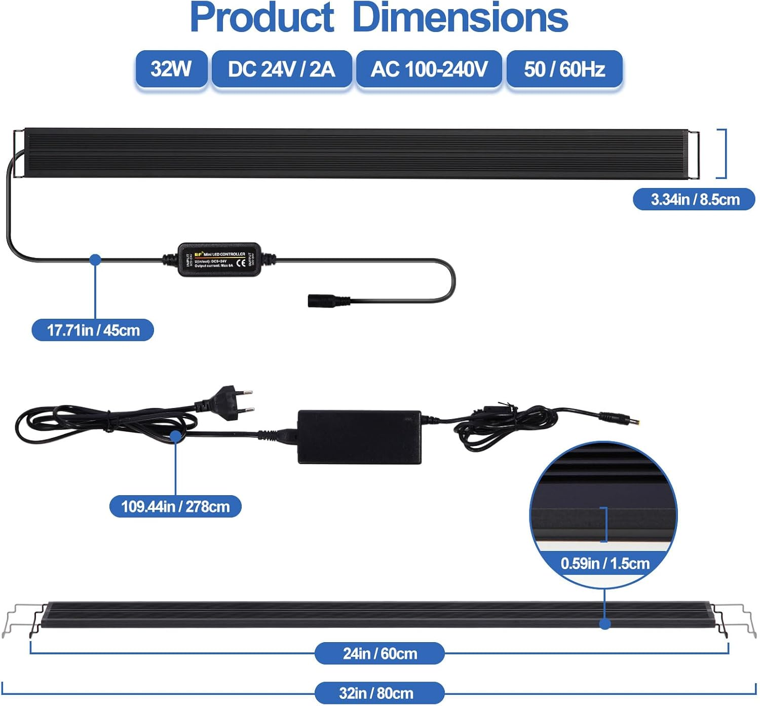 Led Aquarium Light, Dimmable WRGB Full Spectrum Aqua Plant Fish Tank Light Lamp with Timer Extendable Brackets for 32W 60-80Cm Freshwater Planted Tank image number 6