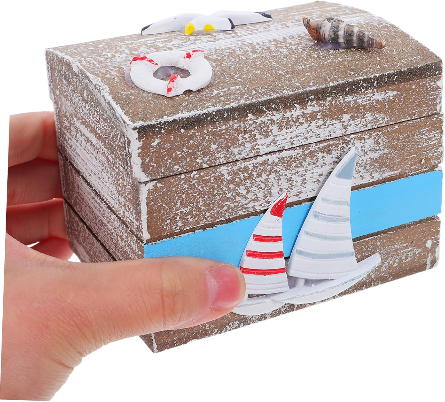 Wooden Treasure Chest - Nautical Decorative Box for Keepsake Storage - Small Wooden Trinket Box for Jewelry and Keepsakes image number 1