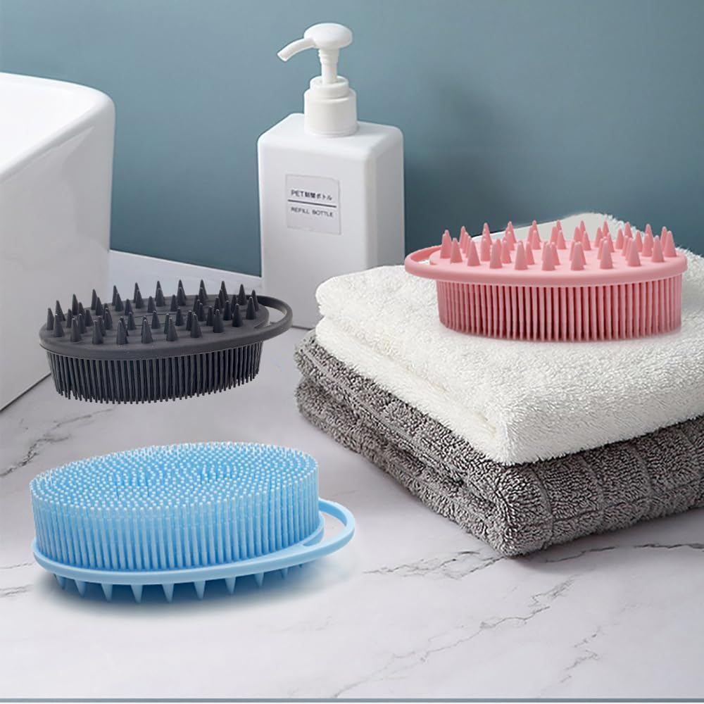 Heatunk 2-In-1 Silicone Bath and Shampoo Brush Set: Exfoliating Body Scrubber, Head Scrubber, Scalp Massager - Shower Essential, Easy to Clean (3-Pack) image number 4