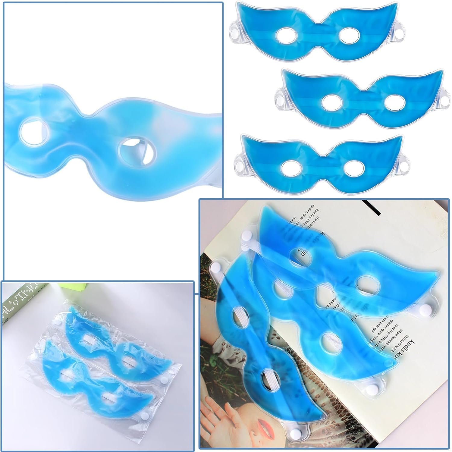 2 Pcs Gel Eye Mask, Reusable Cooling Hot Cold Compress for Puffy Eyes, Dark Circles, Headache & Migraine Relief, Ice Eye Mask for Sleeping, Stress & Sinus Pain Relief image number 5