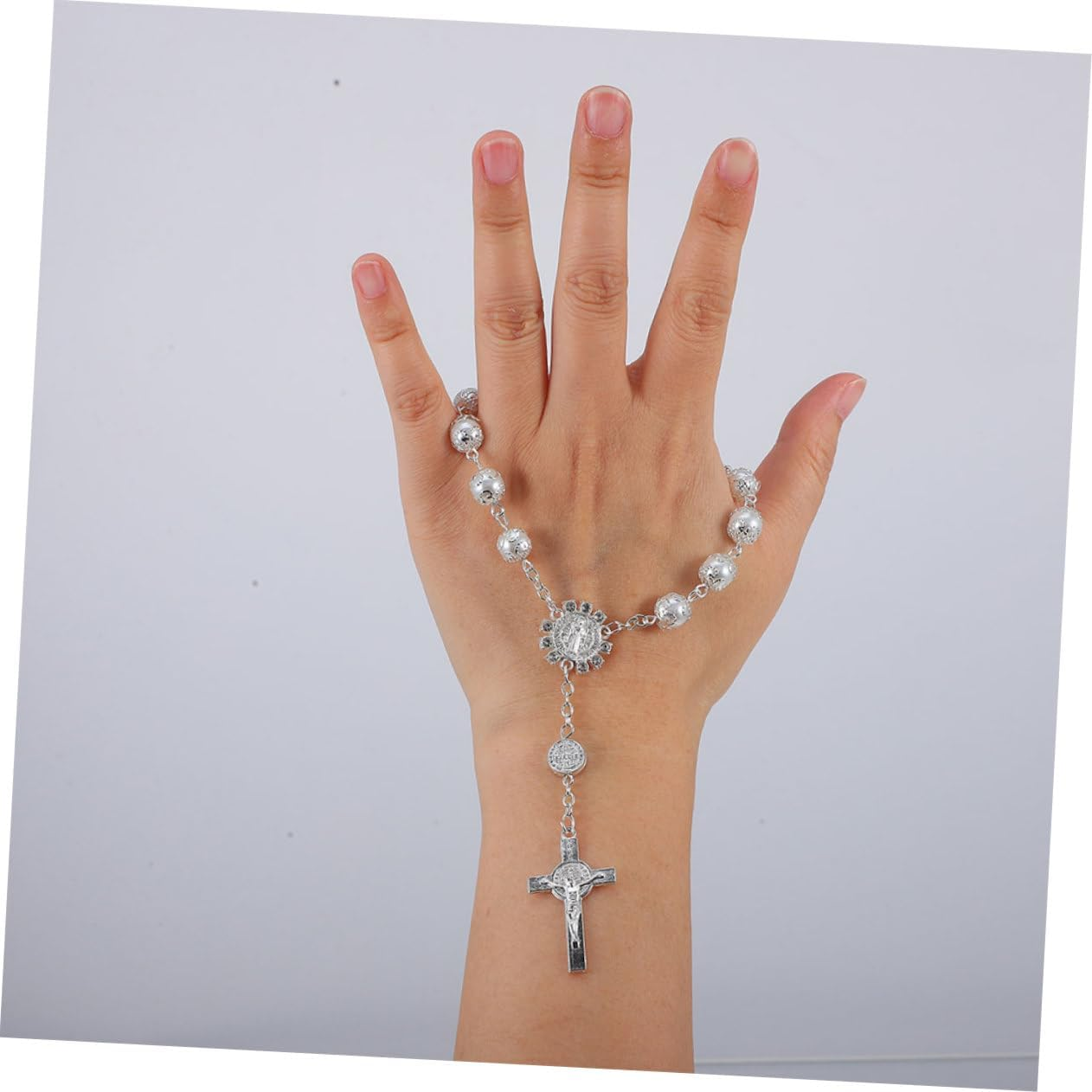 GRIRIW 2Pcs Cross Ornaments Mirror Accessories Pendant Accessories Decoration Kit Accessories Pendant Tilt Candles Decoration Bracket Cup Candles Car Ornaments Silver Aluminum Alloy image number 5