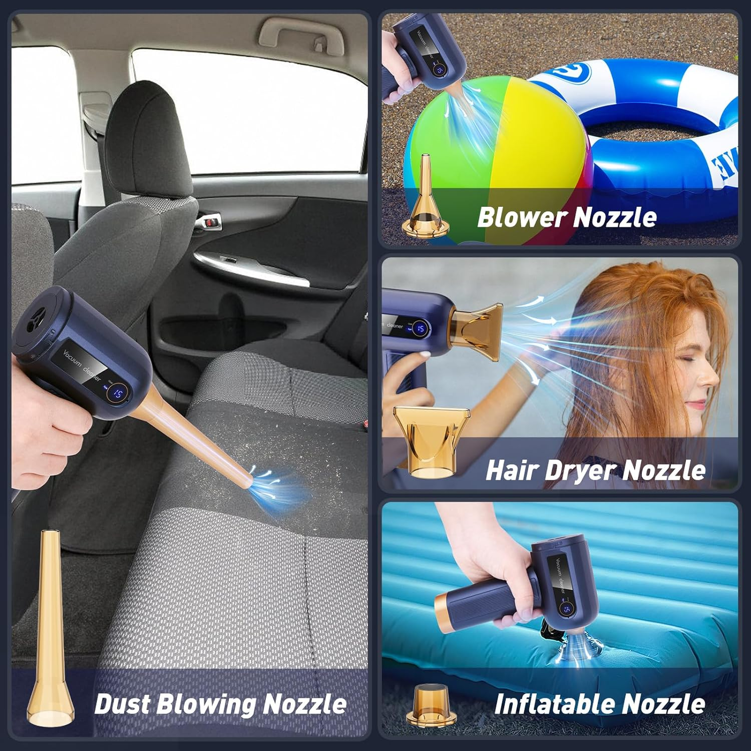 Musclez Car Vacuum Cleaner, 15000PA Mini Portable Handheld Car Vacuum Rechargeable Dust Buster, Wireless Air Blower, LED Display Powerful Cordless Vacuum Cleaner for Home Pet Hair Office(Blue) image number 6