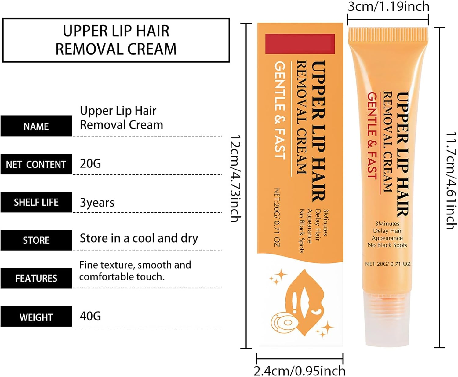 20G Hair Removal Cream, Hair Removal Moisturizing, Smooth and Skin-Cleaning Skin, Suitable for Legs, Armpits, Lips and Other Body Parts image number 2