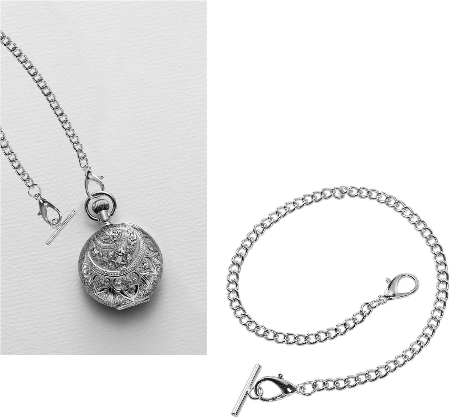 Emsea Pocket Watch Albert Vest Chain with T Bar & Lobster Clasps Plating 14 Inch Classic Metal Watch Chain Link & Pocket Watch Stand Single Link Vest Belt - Silver image number 3