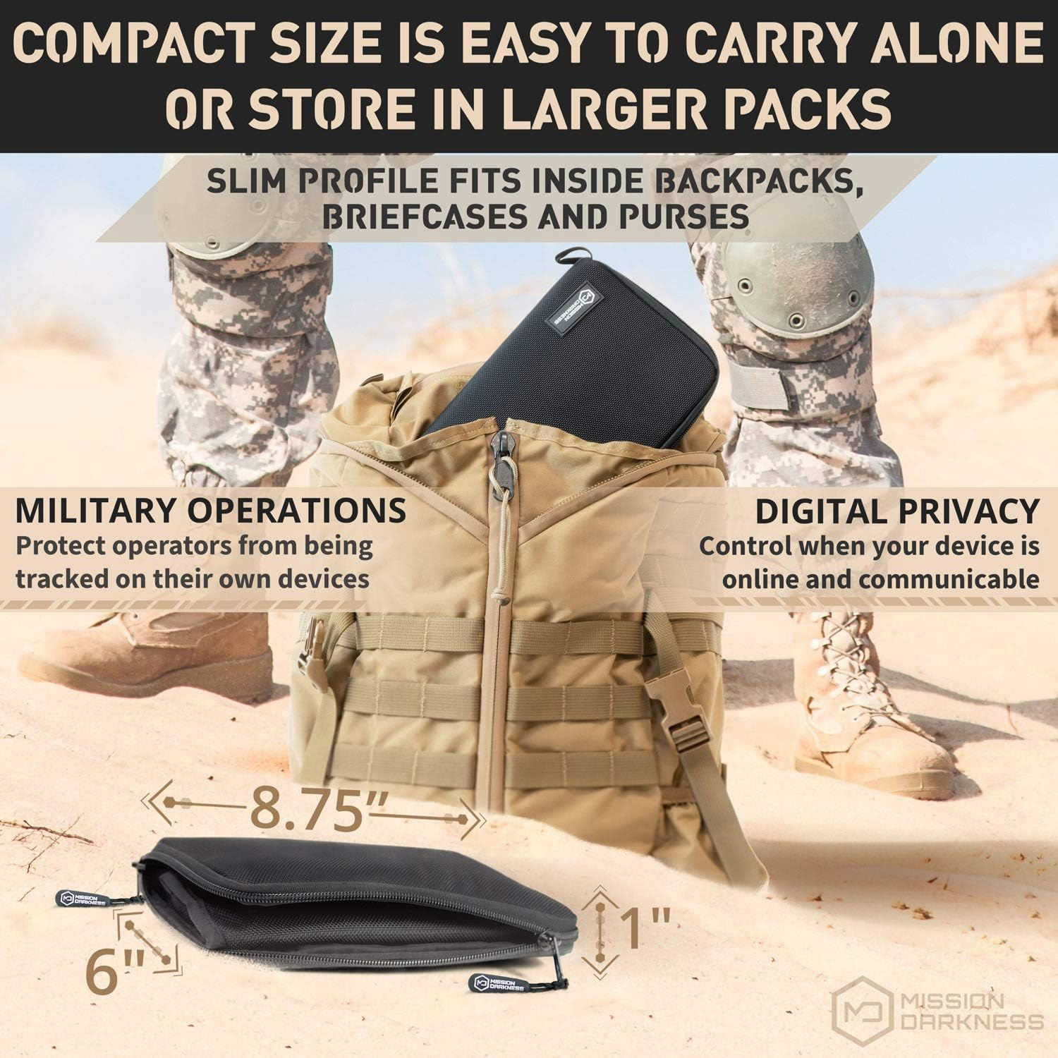Mission Darkness Mojave Faraday Phone Bag // Multi-Functional Travel Case with Accessory Pockets and Built-In Faraday Sleeve // Signal-Blocking, Anti-Tracking, Anti-Hacking, EMF Reduction image number 1