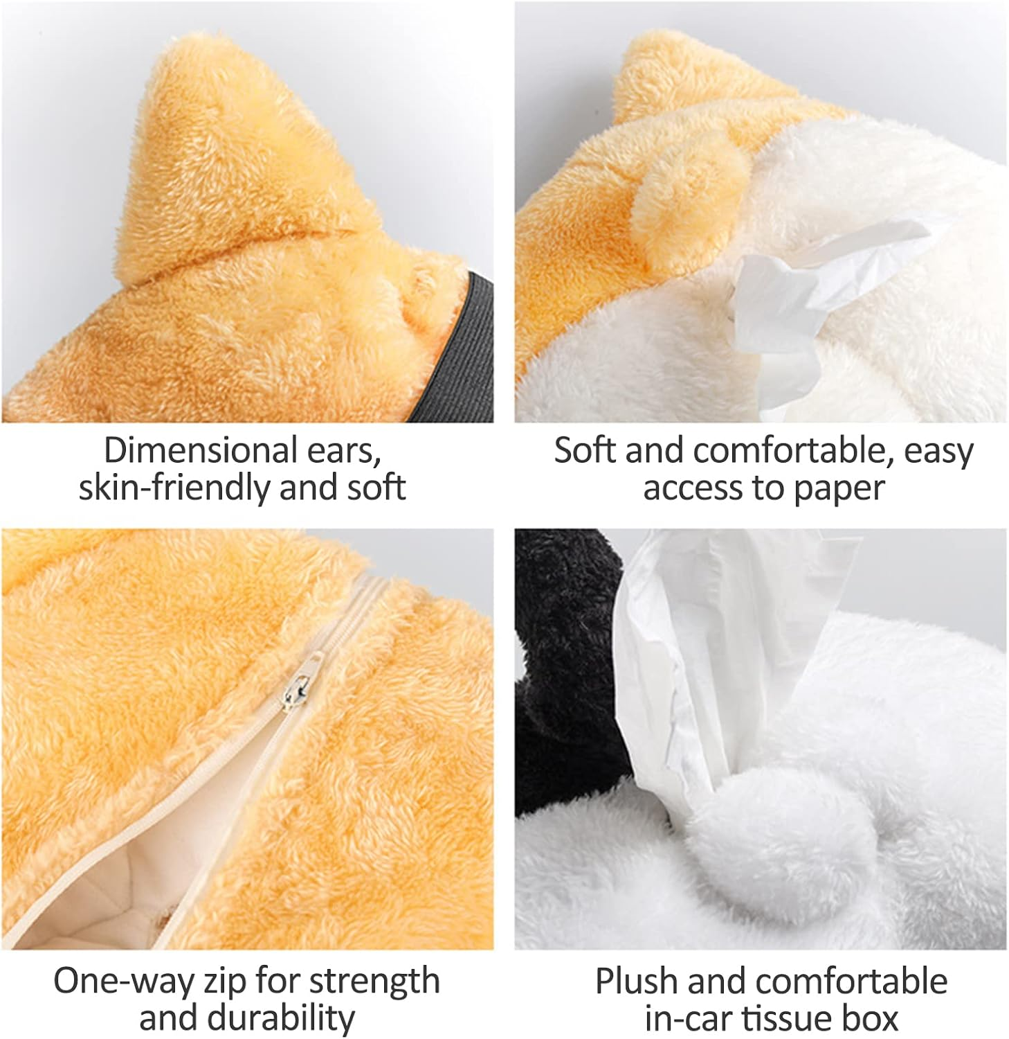 Car Tissue Box Holder - Cute Soft Plush Cat Corgi Butt Dispenser, Cartoon Animals Paper Napkin Storage Box for Home, Bathroom Accessories image number 4