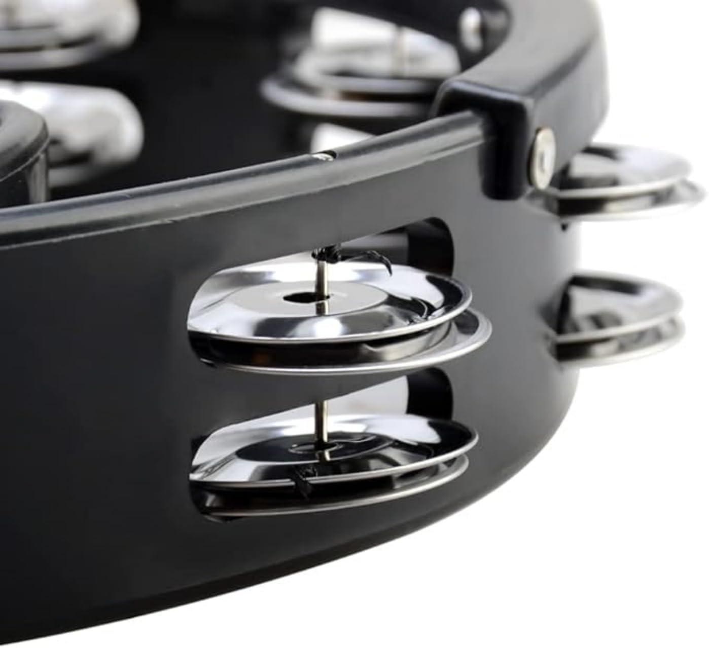 Tambourine and Cowbell Kit, Drum Set Tambourine with Mounting Eye Bolt, Mountable Tambourine and 7 Inch Cowbell for Drum Set(8 Double Rows of Jingles, Black) image number 1