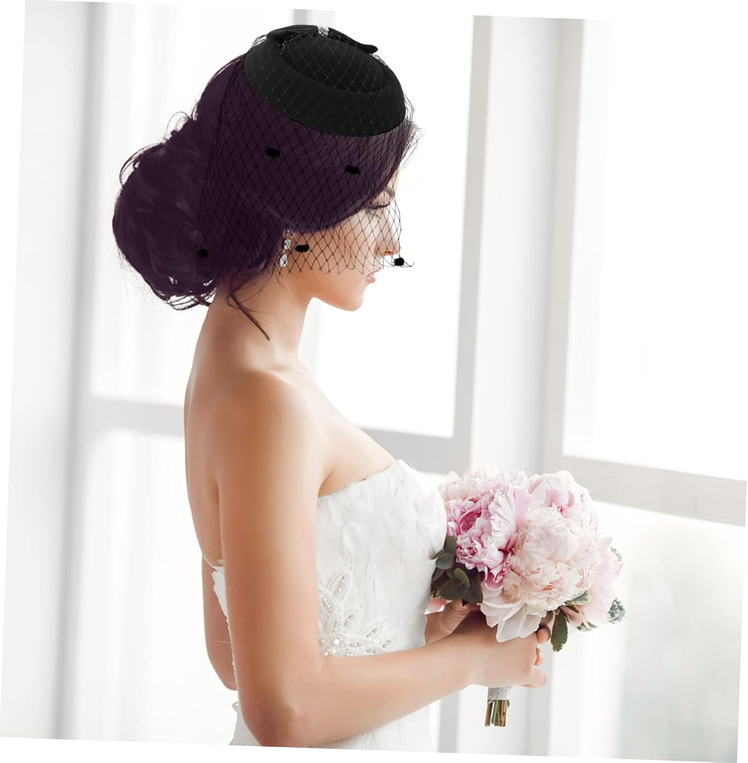 OHPHCALL 1 Set Cocktail Hat Retro Top Hat Derby Facinator Party S Vintage Fascinator S Pillbox Bride Headpieces for Wedding Mesh Hair Decoration Prom Polyester Mesh Women'S - White image number 6