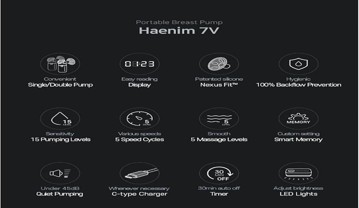 Haenim 7V Portable Breast Pump, White/Gold image number 2