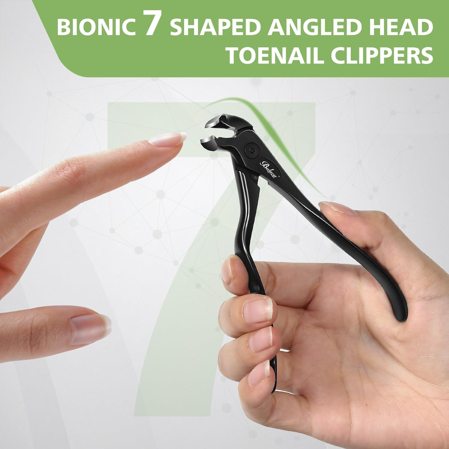 BALUCA Ergonomic Nail Clipper for Seniors - Toenail Clipper for Thick Toenails and Fingernails, Long Handle Nail Clippers with Catcher, Precision Nail Trimmer for Men and Women - Black