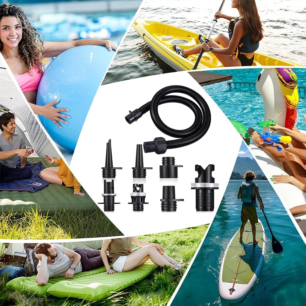 Paddle Board Pump Adapter Set, Sup Air Pump Hose with 7 Nozzles,Electric SUP Pump Replacement Parts, for Rafts, Kayak, Inflatable Paddleboard, Boat, Tent, Pool, Paddle Board Accessories