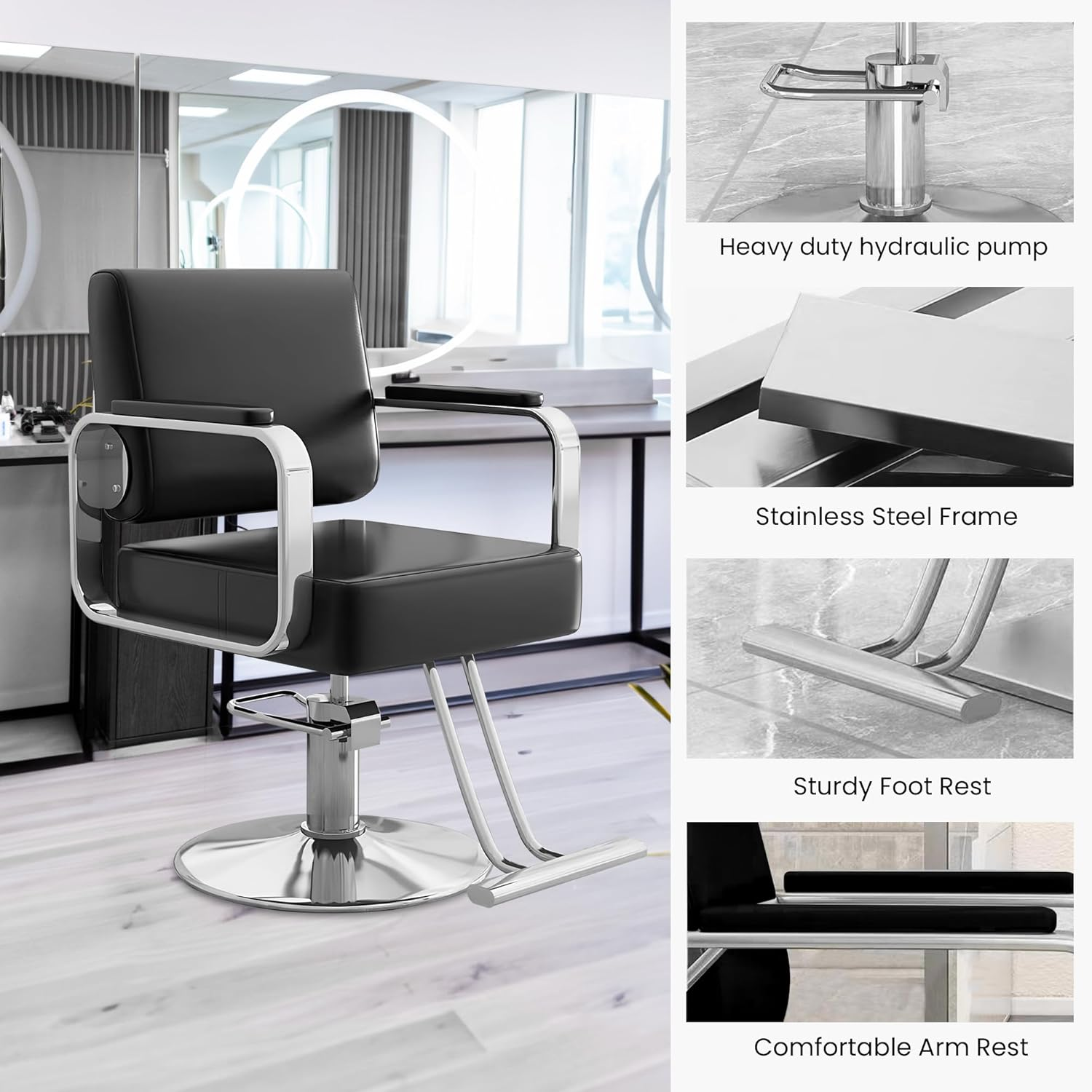 Lauft Salon Stool Swivel Chair Backrest Barber Hair Dresser Chair Hydraulic Lift Rotating Spa Seat (Blk-01) image number 6