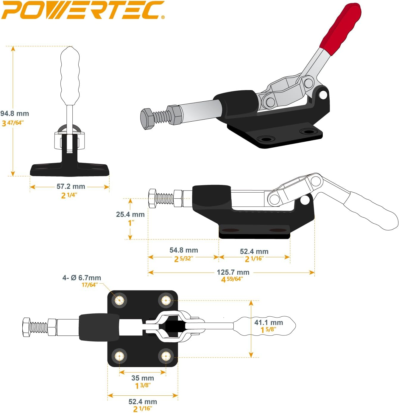 POWERTEC 4PK Push Pull Toggle Clamp, 500Lbs Holding Capacity, 305CM Quick Release Push Pull Lever Clamp, Stroke Clamp for Welding, Woodworking Jigs and Fixtures, Pocket Hole Jigs, CNC (20318-P4) image number 1