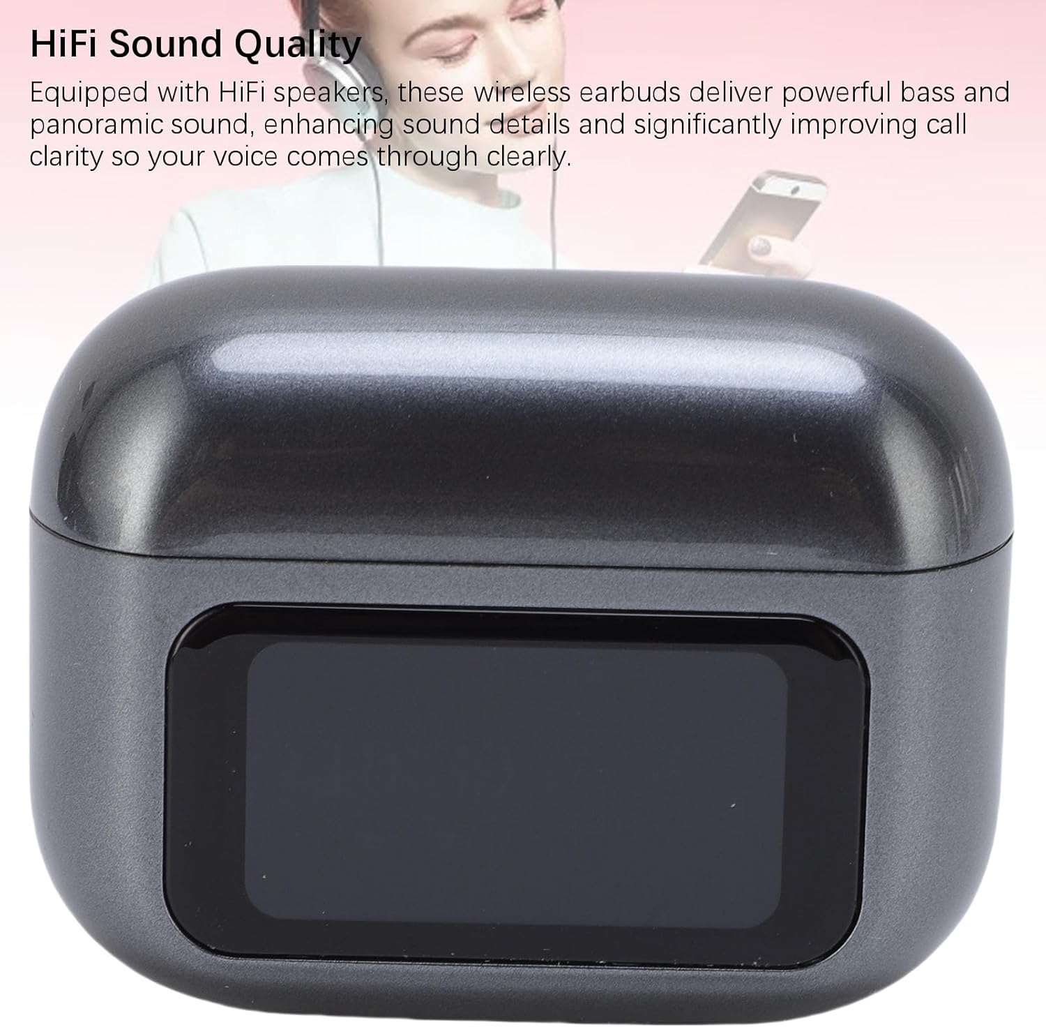 Plyisty Wireless Earbuds, Bluetooth 5.49 Sports Headphones, LCD Touch Screen Charging Case, Hifi Speaker, Directional Stable Transmission, for Training, Running (Black) image number 3