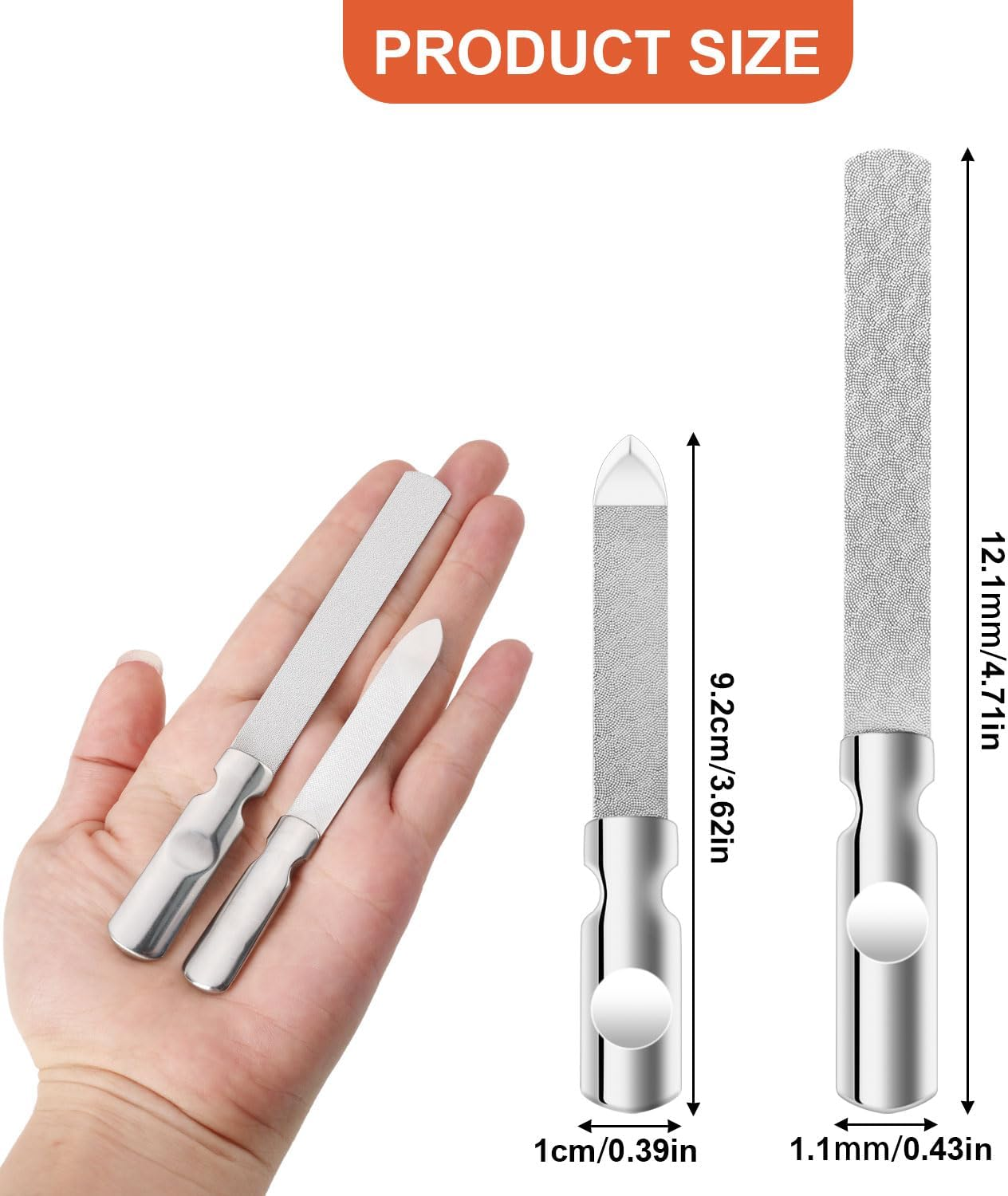 2Pcs Stainless Steel Nail Files, Double Sided Metal Nail Files Reusable Manicure Filer for Natural Nails Manicure Tools for Men Women Home Salon Travel