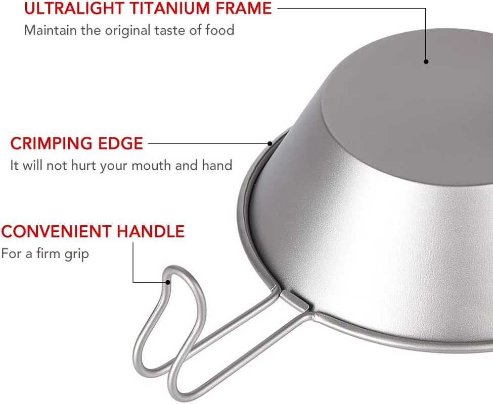 Nurdo Titanium Bowl with Handle Dinner Food Container Camping Pot for Outdoor Hiking Backpacking Picnic image number 2