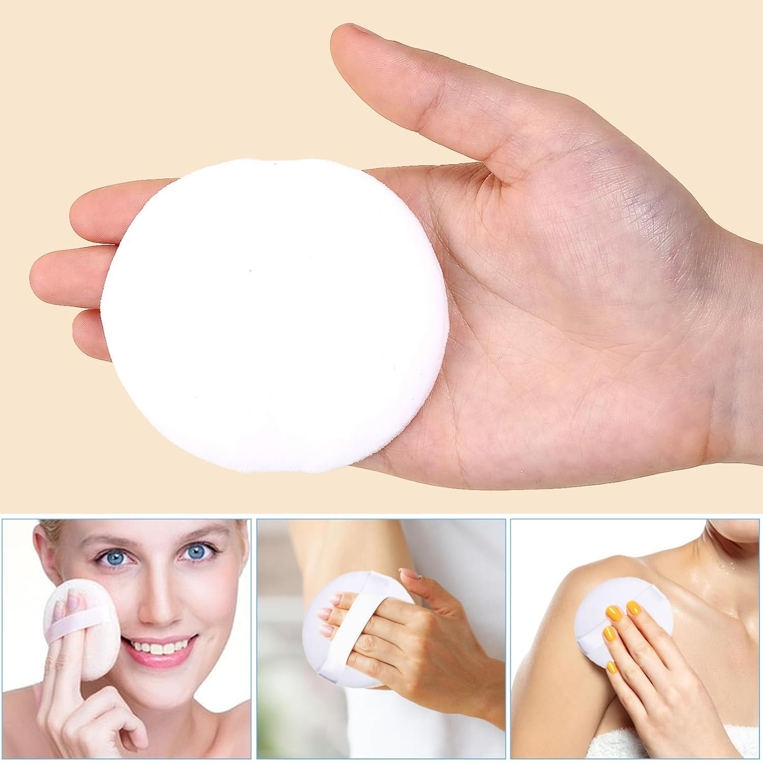Pack of 6 8 Cm round Powder Puffs, Large Velour Face Body Powder Puffs, Loose Powder Puffs, Ultra Soft, Washable, Reusable Cotton Powder Puff, Body Powder Puffs, for Wet Dry Make up Tool image number 2