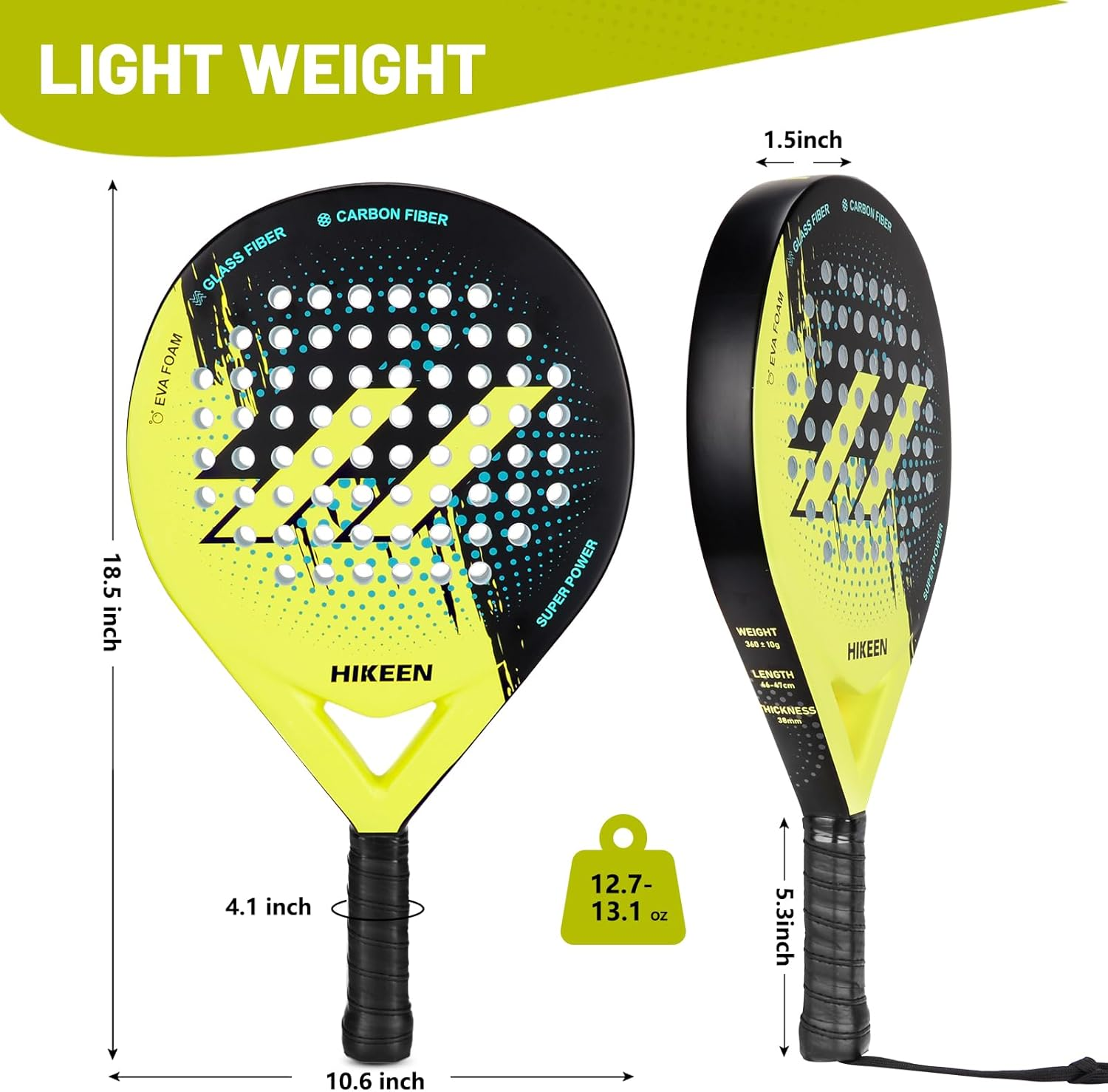 Hikeen Padel Racket Carbon Glass Fiber with EVA Foam Core, Padel Racket Durable and Well-Balanced Paddle for Beginners and Intermediate Player, with Carry Bag and Tennis Balls image number 1