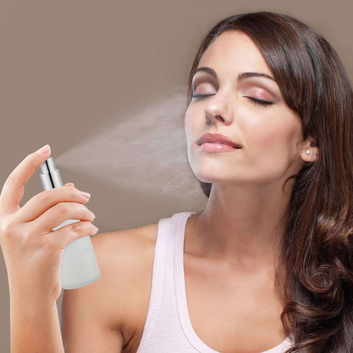 Frosted Clear Glass Spray Bottle 4Oz for Essential Oils, Cologne, Perfume, Refillable Silver Fine Mist Sprayers(2 PACK) image number 1